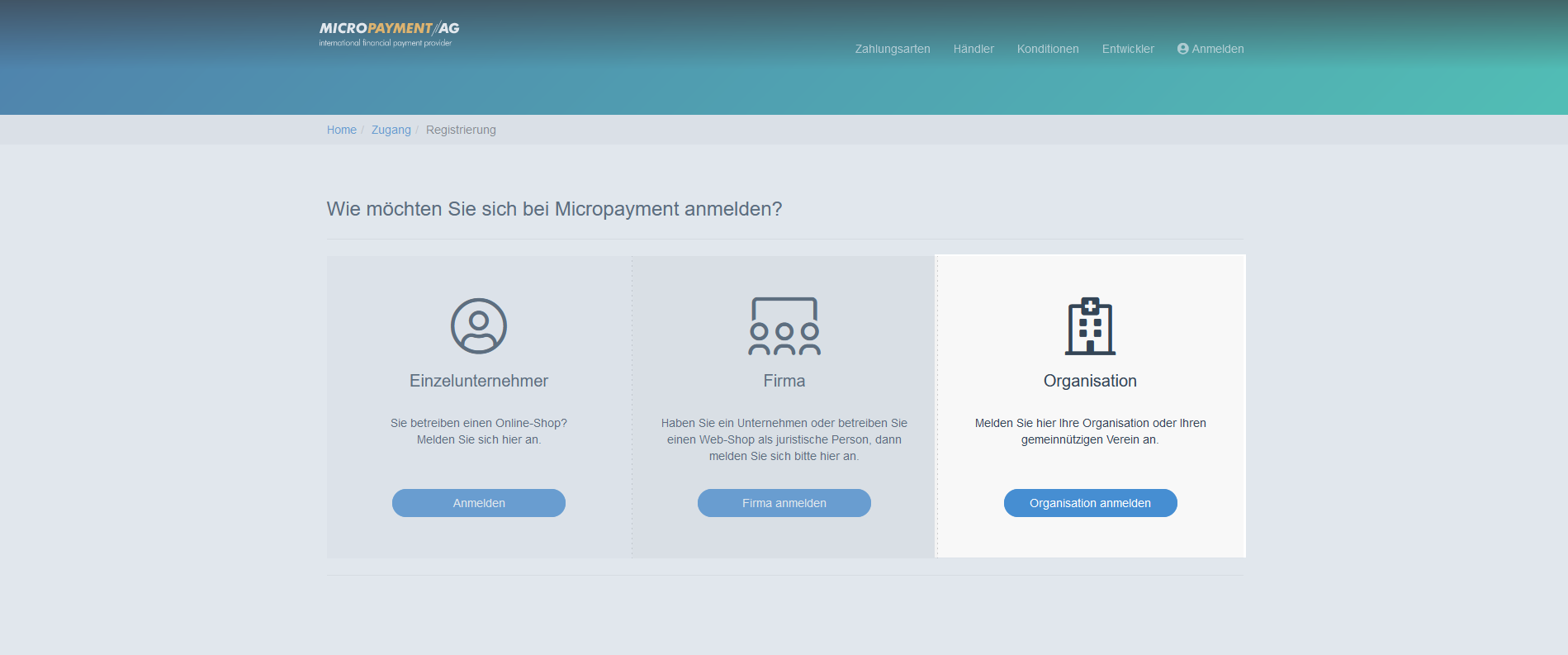 Anmeldung bei Micropayment