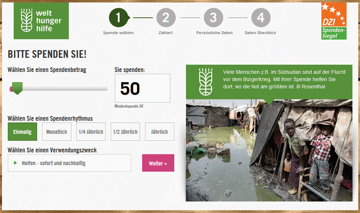 Welthungerhilfe individuelle Spendenformulare