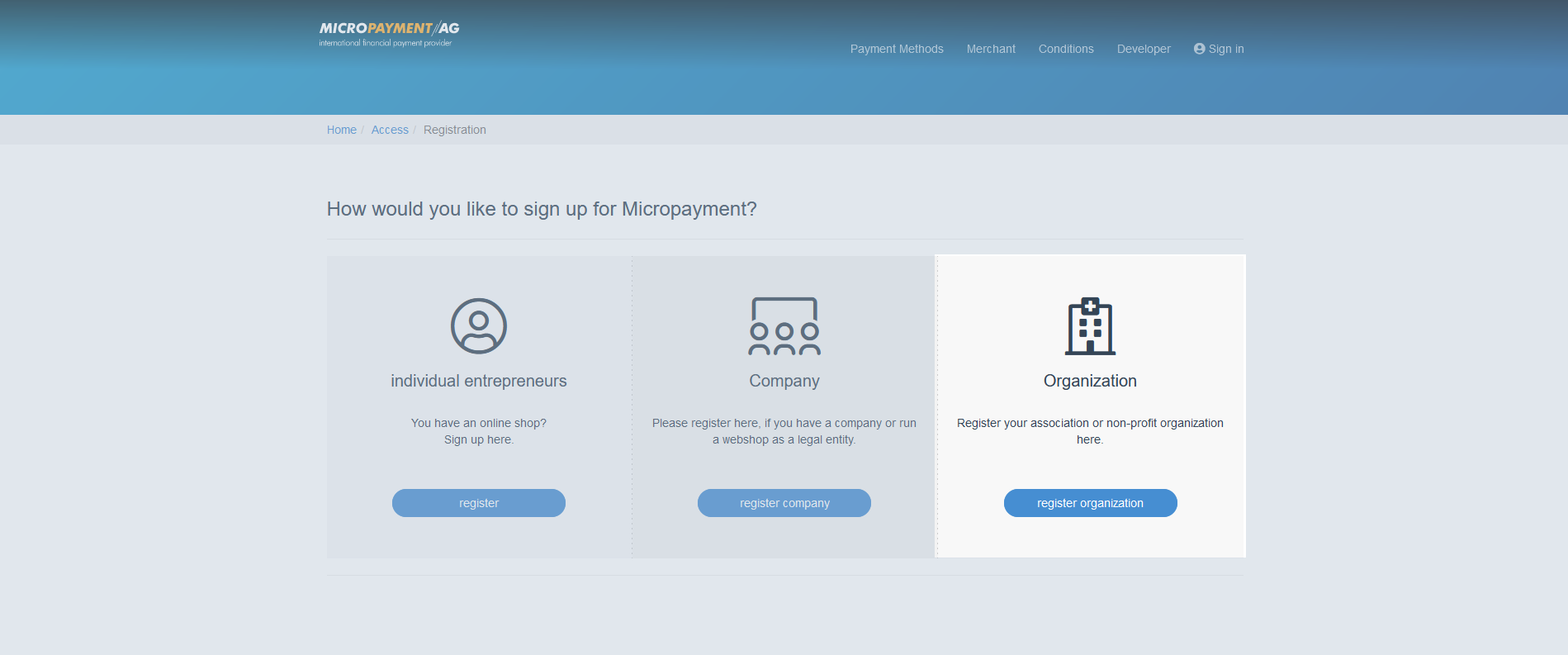 registration with Micropayment