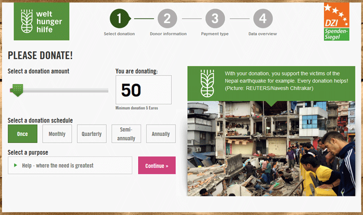 Welthungerhilfe individuell donation forms